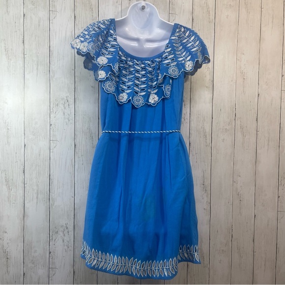 RahiCali Daisy Off-The-Shoulder Embroidered with Tassels Ties Dress Small NWT - Picture 6 of 9